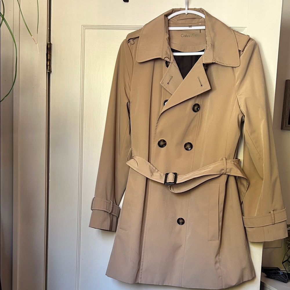 Calvin Klein Beige Double-Breasted Trench Coat